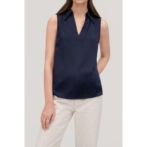 Lilysilk Sleeveless Violet Shirt Womens Medium Navy Mulberry Silk V-Neck NWT